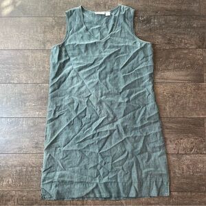 Muted teal linen sleeveless shift dress